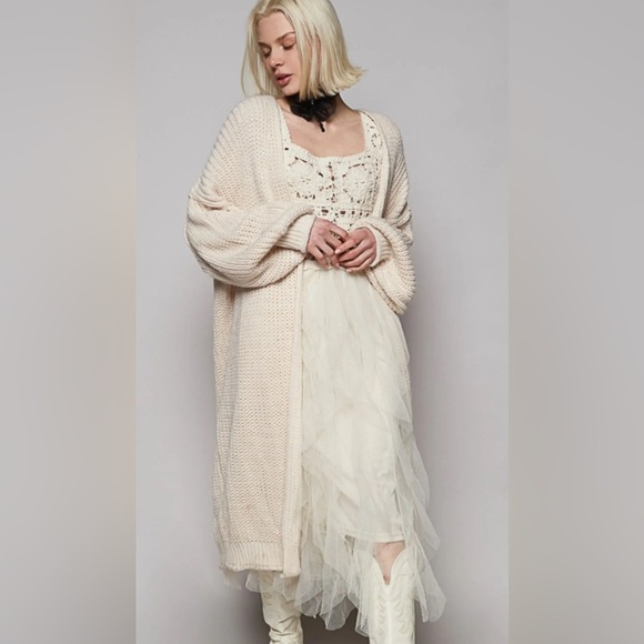 POL Pol Powder Beige Chunky Knit Maxi Duster - Picture 1 of 1